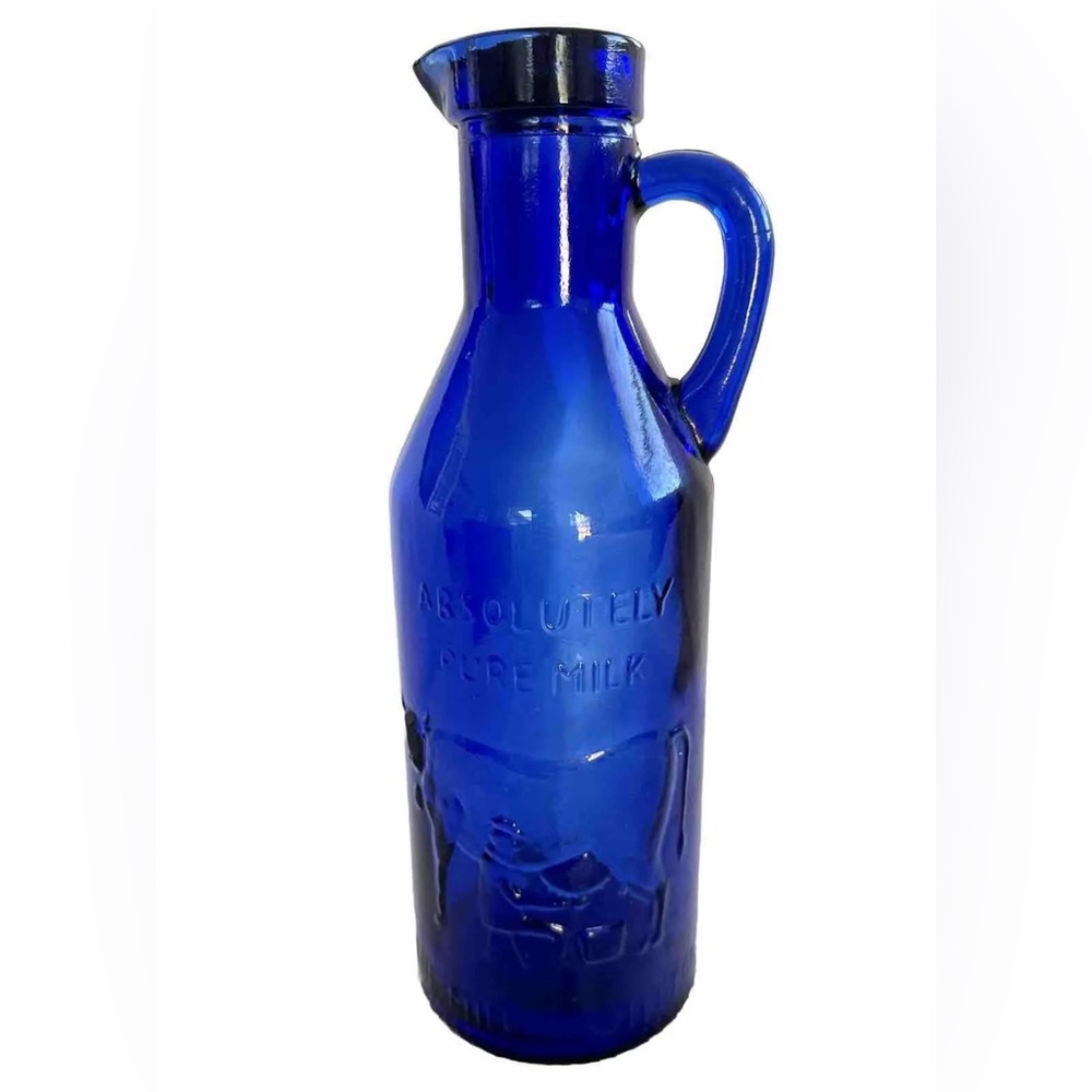 Cobalt Blue Glass Milk Bottle "Absolutely Pure Milk The Milk Protector" Embossed
